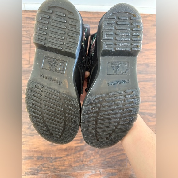 Dr. Martens Black Lace-Up Boots with Pink Rose Embroidery - Picture 6 of 7